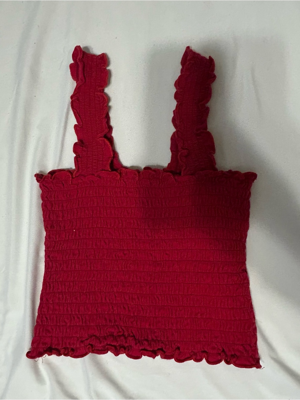 Hollister Red Smocked Ruffle Crop Tank